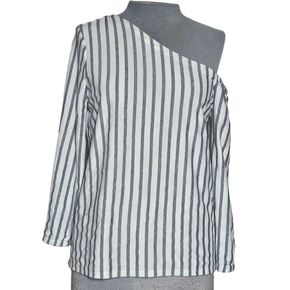 Banana Republic Gray Stripped Cold Shoulder Blouse Size XS